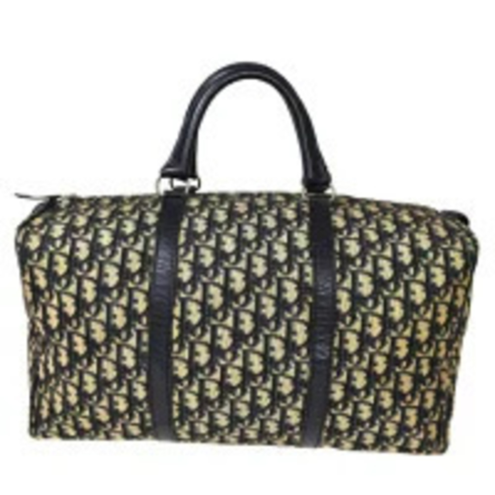 Christian Dior Trotter Handbag Boston Navy Blue Canvas Leather